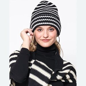 Free People Black and White Striped Knit Hat